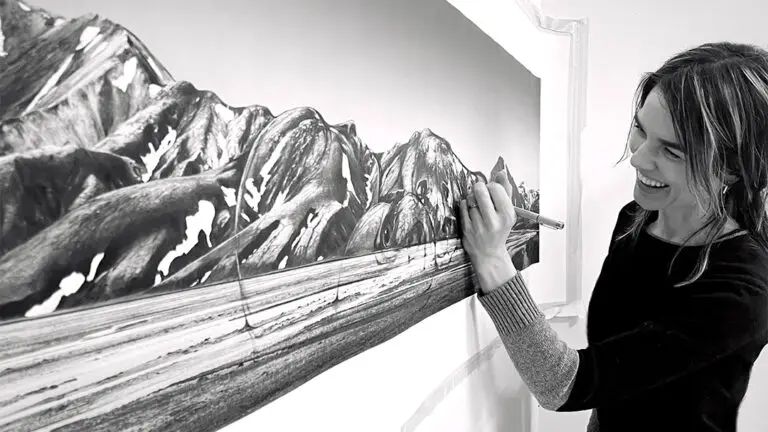 Victoria Mitchell working on art piece
